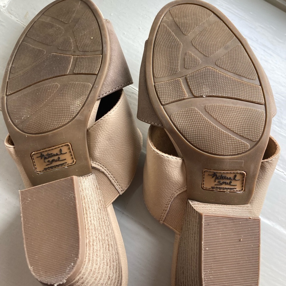 Natural Soul Dedee Brown Slide Sandal Womens 10 Faux Leather Open Toe Bl… - Picture 7 of 11